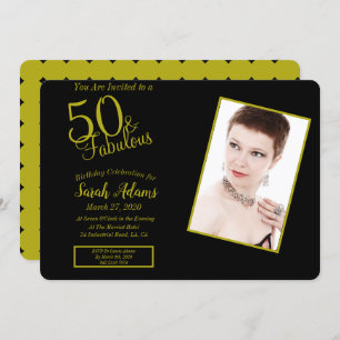 Invitation Photo 50 & Fab Gold & Black 50th Birthday Party