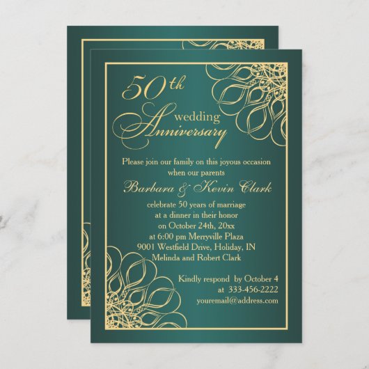 Invitation Photo 50e anniversaire de mariage aux tourbillons  (Devant / Derrière)