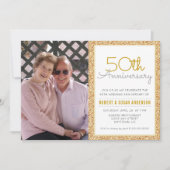 Invitation Photo 50e Anniversaire de Mariage Faux Paillettes  (Devant)