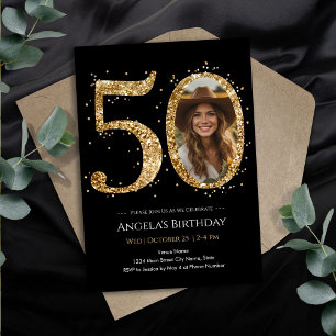 Invitation Photo 50e anniversaire paillettes dorées