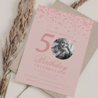 Invitation Photo 50e anniversaire Rose Gold Confetti Blush Pi