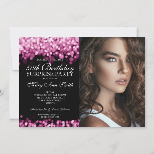 Invitation PHOTO 50e Rose surpris Anniversaire Lumières or (Devant)