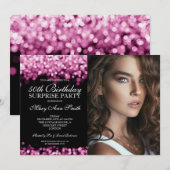 Invitation PHOTO 50e Rose surpris Anniversaire Lumières or (Devant / Derrière)