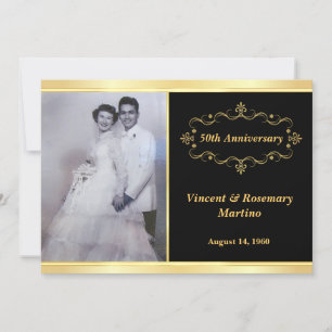 invitation photo 50th Anniversary Elegant Black Go