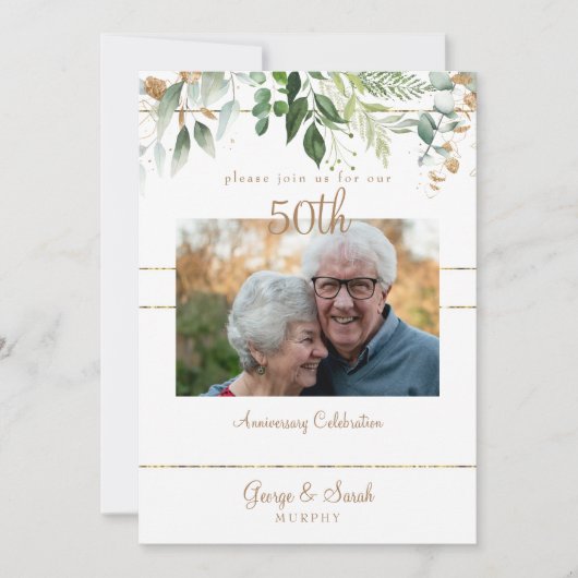 Invitation Photo 50th Anniversary Party Gold Foliage (Devant)