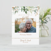 Invitation Photo 50th Anniversary Party Gold Foliage (Debout devant)