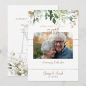 Invitation Photo 50th Anniversary Party Gold Foliage (Devant / Derrière)