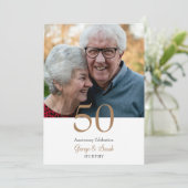 Invitation Photo 50th Anniversary Party Gold & White (Debout devant)