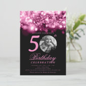 Invitation Photo 50th Birthday Blush Pink Midnight Glam (Debout devant)
