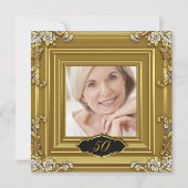 Invitation Photo 50th Birthday Party Elegant Gold Black (Dos)