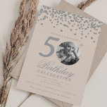 Invitation Photo 50th Birthday Silver Confetti Champagne<br><div class="desc">Un design élégant "50th Birthday" soirée invitation avec photo personnalisée,  typographie moderne et parties scintillant confetti arrière - plan.</div>