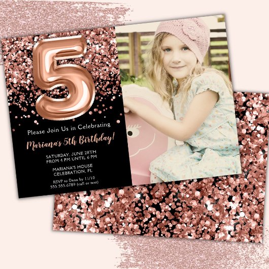 Invitation Photo 5e anniversaire de la Parties scintillant d'