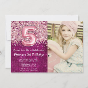 Invitation Photo 5e Parties scintillant rose magenta Invitati