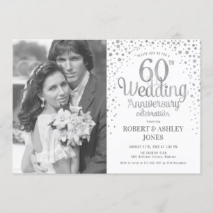 Invitation Photo 60e Anniversaire - Blanc Argent
