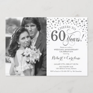 Invitation Photo 60e anniversaire de mariage - Argent Blanc