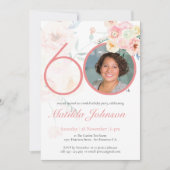 Invitation Photo 60e anniversaire Pink Floral Aquarelle perso (Devant)