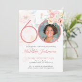 Invitation Photo 60e anniversaire Pink Floral Aquarelle perso (Debout devant)