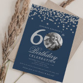 Invitation Photo 60e anniversaire Silver Confetti Navy