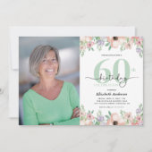 Invitation Photo 60th Birthday Party Pastel Floral (Devant)