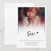 Invitation Photo 6Anniversaire Six Coeurs Cute Lovely (Devant / Derrière)