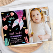 Invitation Photo 6th Dark Pink sur le dessus sirène Anniversa