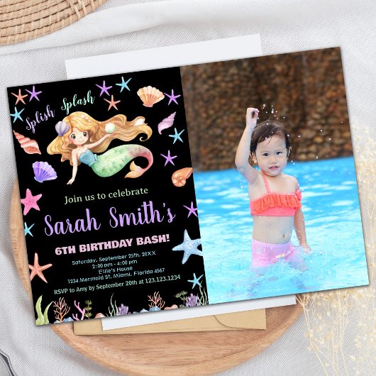 Invitation Photo 6th Purple Under the sea Mermaid Anniversair