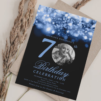 Invitation Photo 70e Anniversaire Bleu Nuit Glamour