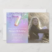 Invitation Photo 7e Parties scintillant rose violet fête d'an (Devant)