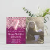 Invitation Photo 7th Girly Magenta Parties scintillant rose A (Debout devant)