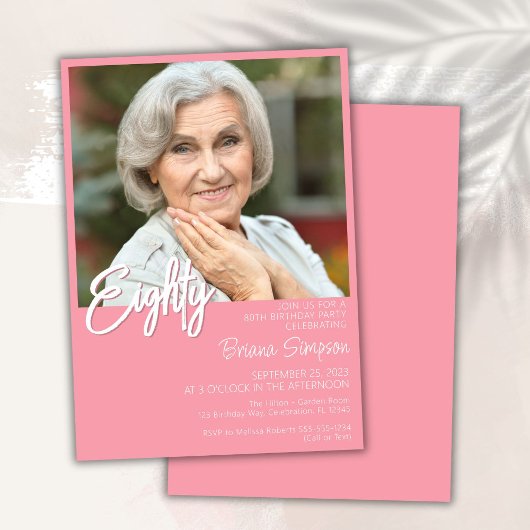 Invitation Photo 80 ans anniversaire rose