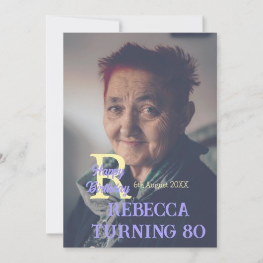 Invitation Photo 80e anniversaire ajouter nom date moderne vi (Devant)