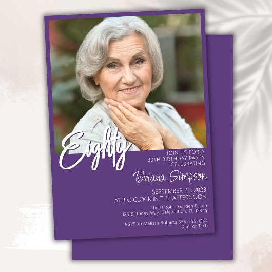 Invitation Photo 80e Anniversaire Violet