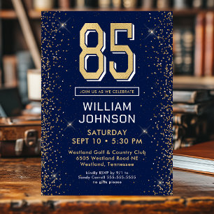 Invitation Photo 85e anniversaire bleu marine moderne