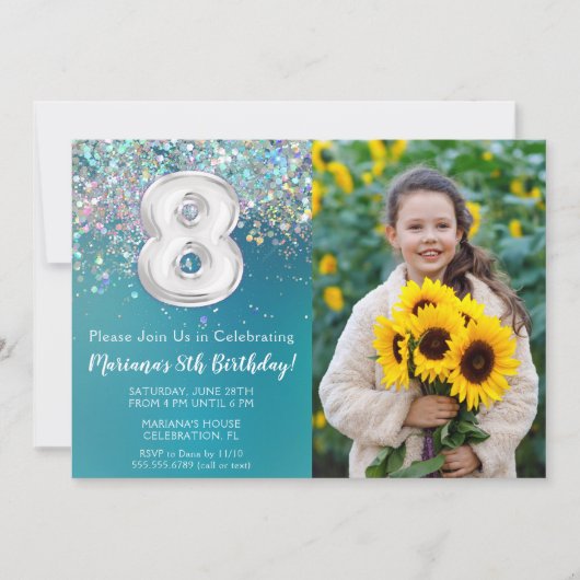 Invitation Photo 8e anniversaire de la Parties scintillant Tu (Devant)