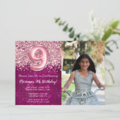 Invitation Photo 9th Parties scintillant rose Magenta Anniver (Debout devant)