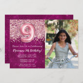Invitation Photo 9th Parties scintillant rose Magenta Anniver (Devant / Derrière)