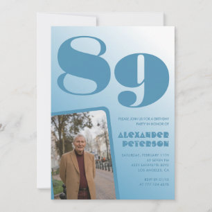 Invitation Photo à dégradé bleu rétro pour les 89 ans d'homme