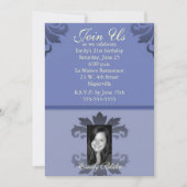 Invitation photo à deux tons bleu Damask (Devant)