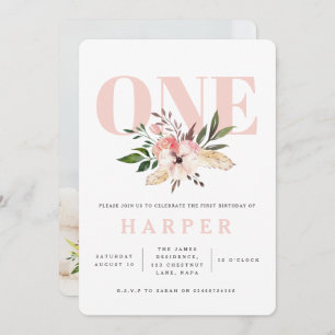 invitation photo à la fête d'anniversaire rose flo