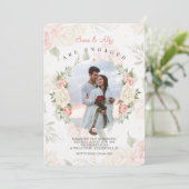 Invitation Photo à l'aquarelle avec cadre floral (Debout devant)