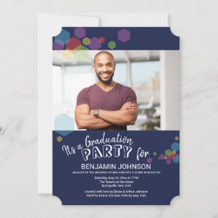 Invitation photo abstraite bleue avec hexagones
