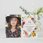 Invitation Photo adulte florale d'anniversaire de chute (Debout devant)