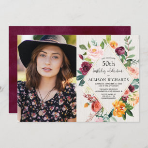 Invitation Photo adulte florale d'anniversaire de chute