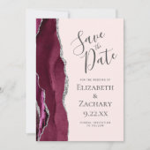 Invitation Photo Agate Burgundy Silver Blush Save the Date (Devant)