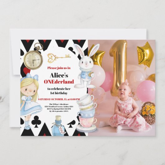 Invitation Photo Alice au pays des merveilles 1er anniversair (Devant)