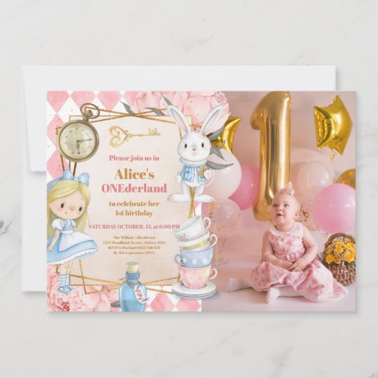 Invitation Photo Alice au pays des merveilles 1er anniversair (Devant)