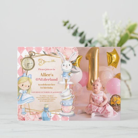 Invitation Photo Alice au pays des merveilles 1er anniversair (Debout devant)