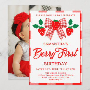 Invitation photo anniversaire 1 an fraise avec noe