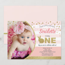 Invitation photo anniversaire 1 an thème lapine ro