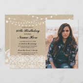 Invitation Photo Anniversaire 40e 50e Dentelle Rustique Burla (Devant / Derrière)
